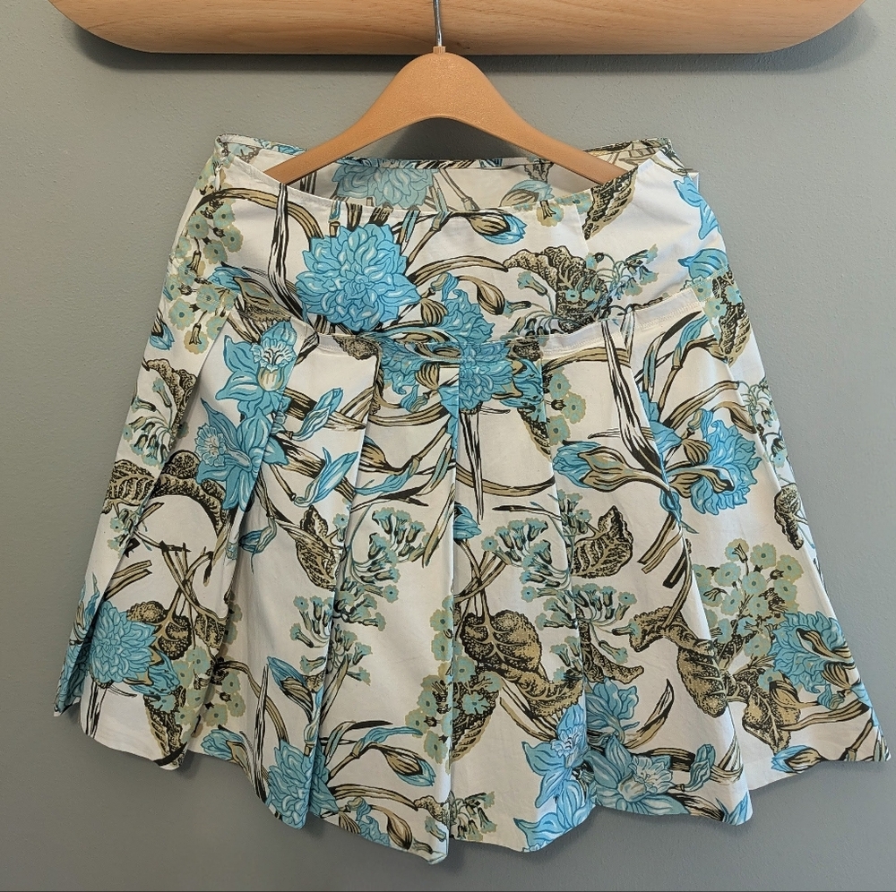 LOFT A-Line Skirt with Blue Floral Pattern